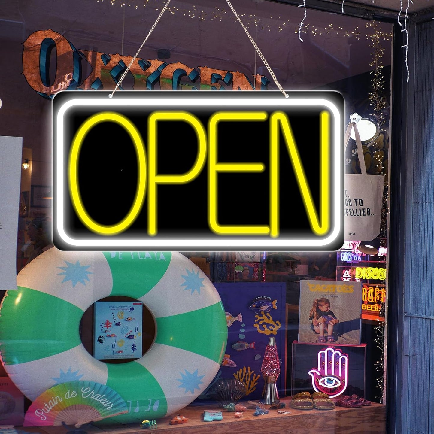 16.5" X 9" Led Neon Open Signs for Business Ultra Bright Plug In Electric Light Up Open Signs with ON/OFF Switch and 12V/2A AC Adapter for Storefront Window Bar Salon Coffee Stores (White/Yellow)