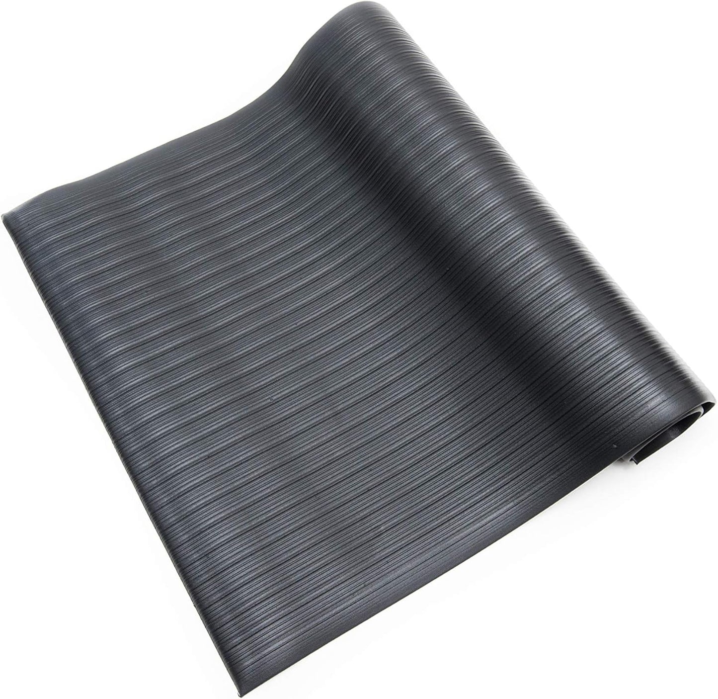 Anti Fatigue Floor Mat (Made in USA), 2 Feet Wide x 3 Feet Long x 3/8 Inches Thick, Ribbed Pattern Top, Black, Bevelled on All Four Sides, RoHS and REACH Compliant
