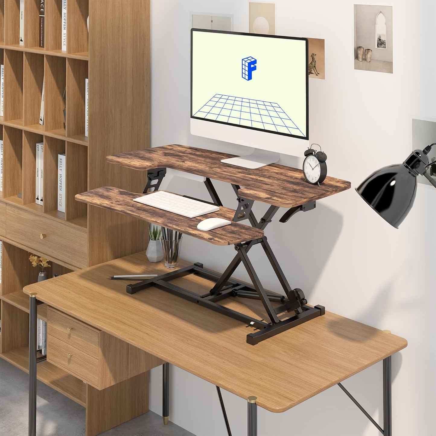 FLEXISPOT Standing Desk Converter 40in Sit to Stand up Desk Riser Height Adjustable Computer Workstation with Spacious 2-Tier Desktop, Rustic Color