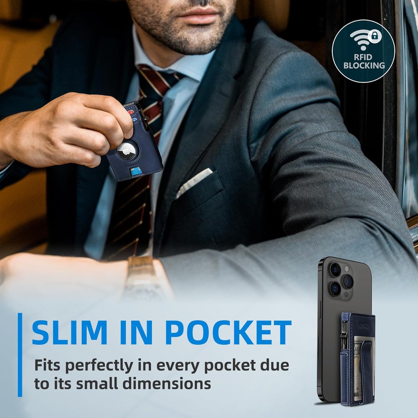 Airtag Wallet for Men,with Money Clip 10 Cards Metal Case Smart Slim Pop Up Credit Card Holder Flip with Magnetic Closure RFID Blocking wallet with Gift Box