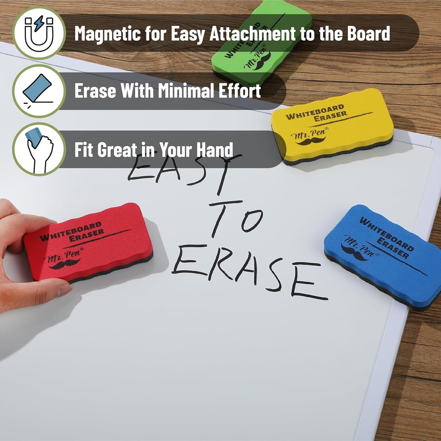 Mr. Pen- White Board Erasers, 8 Pack, Vibrant Colors, Magnetic Dry Erase Eraser, Whiteboard Eraser, Back to School Supplies