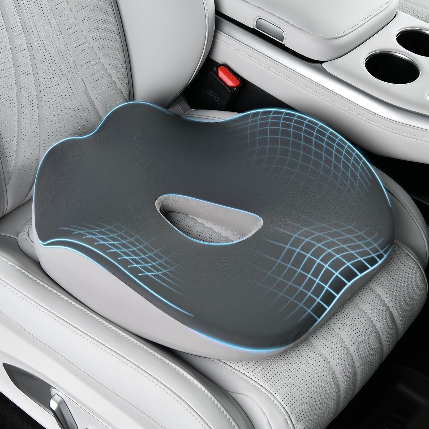 Coverado Car Seat Cushion for Car Seat Driver/Passenger, Memory Foam Seat Cushions for Office Chairs, Tailbone Pain Relief Cushion, Sciatica & Back Support Black&Gray