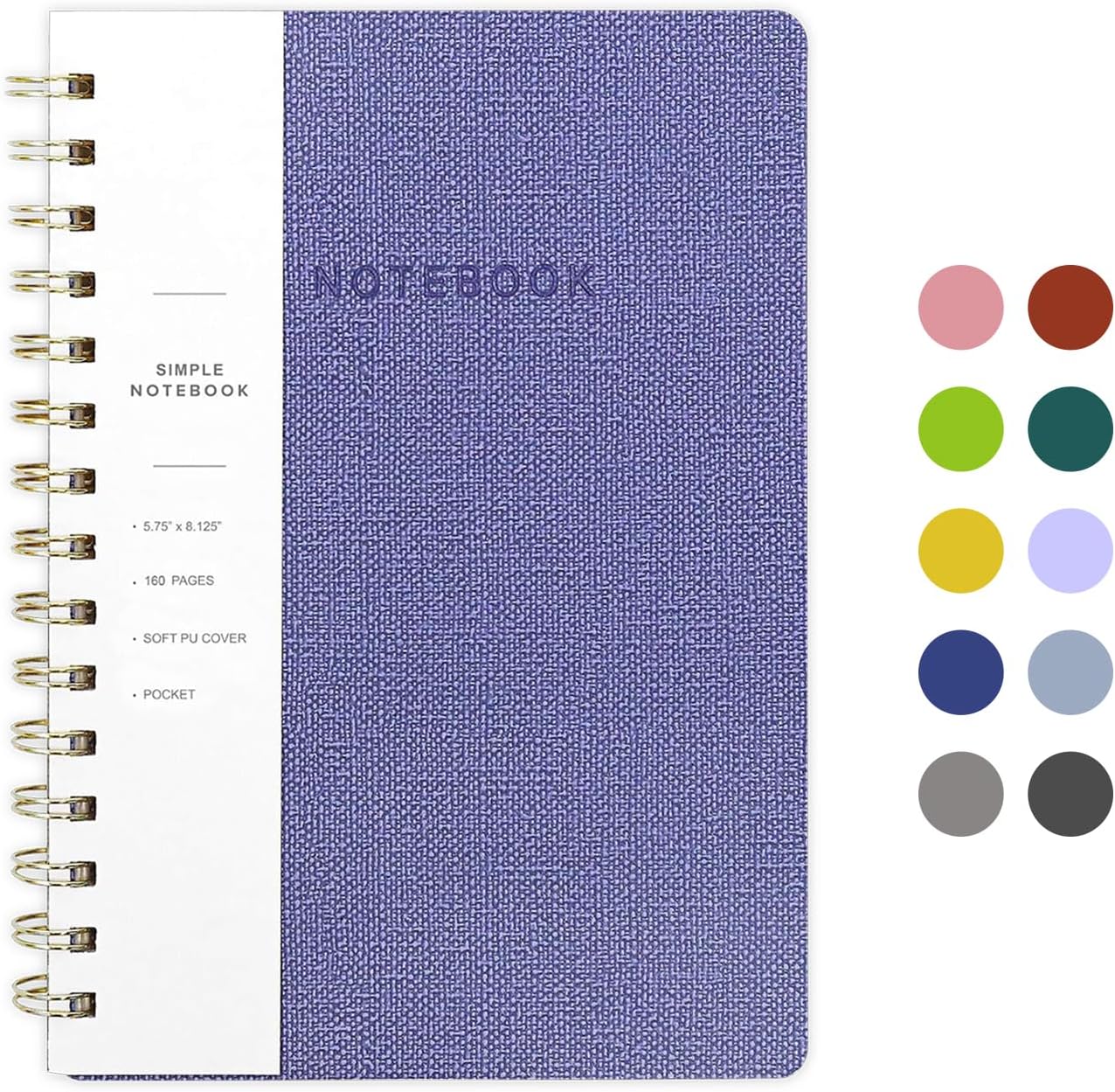 Spiral Notebook-6.10" x 8.19" College Ruled Journal with Inner Pockets and 160 Pages,PU Leather Cover Business Journal, Twin-Wire Binding Notebook Perfect for Office & Home School Supplies