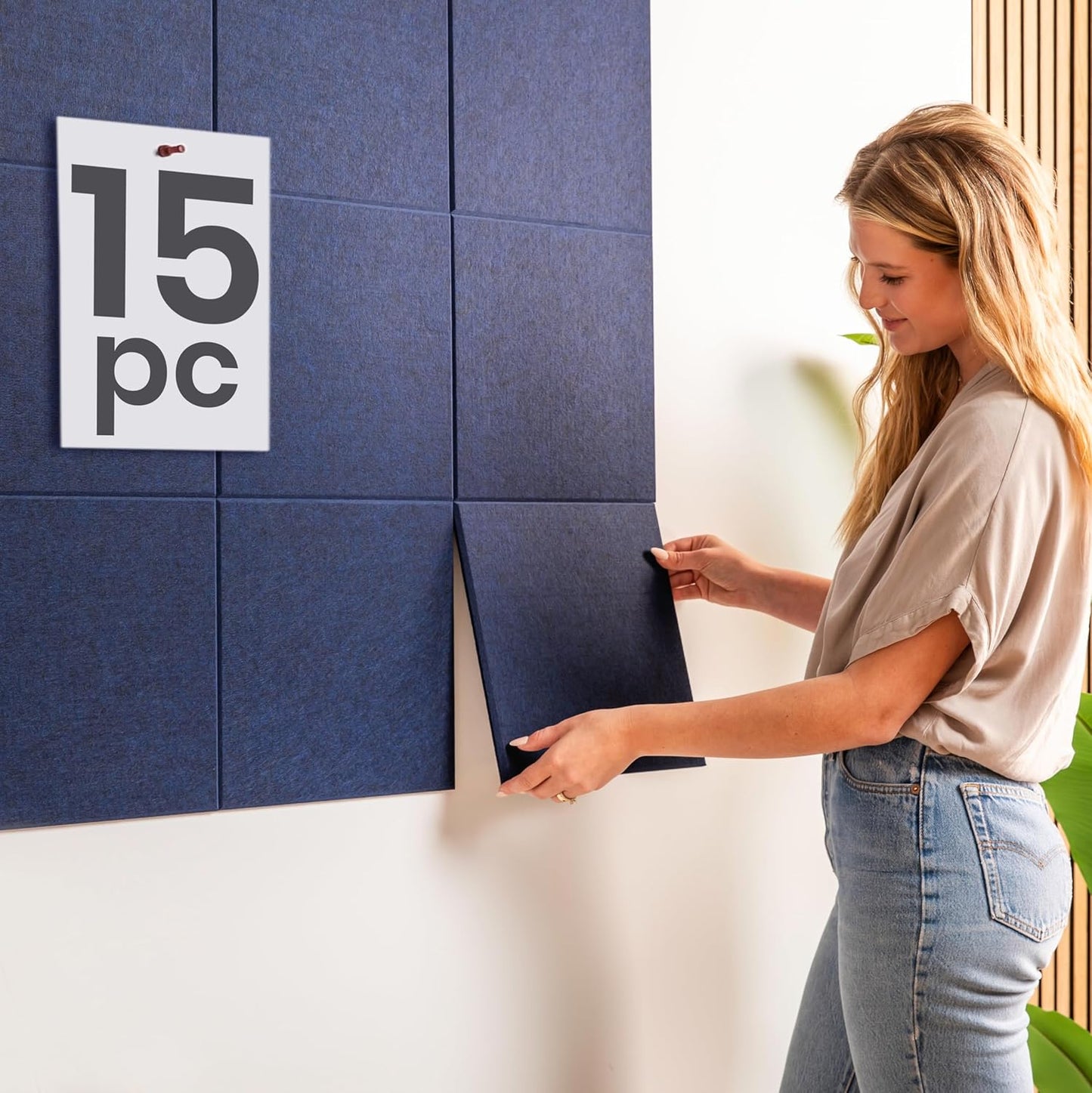 Large Cork Board Alternative | 15 Pack | Sizing Up to 59”x36”, Felt Wall Tiles, Office Wall Decor, Large Cork Boards for Walls, Corkboard, Cork Board for Office, Pin Board, Blue