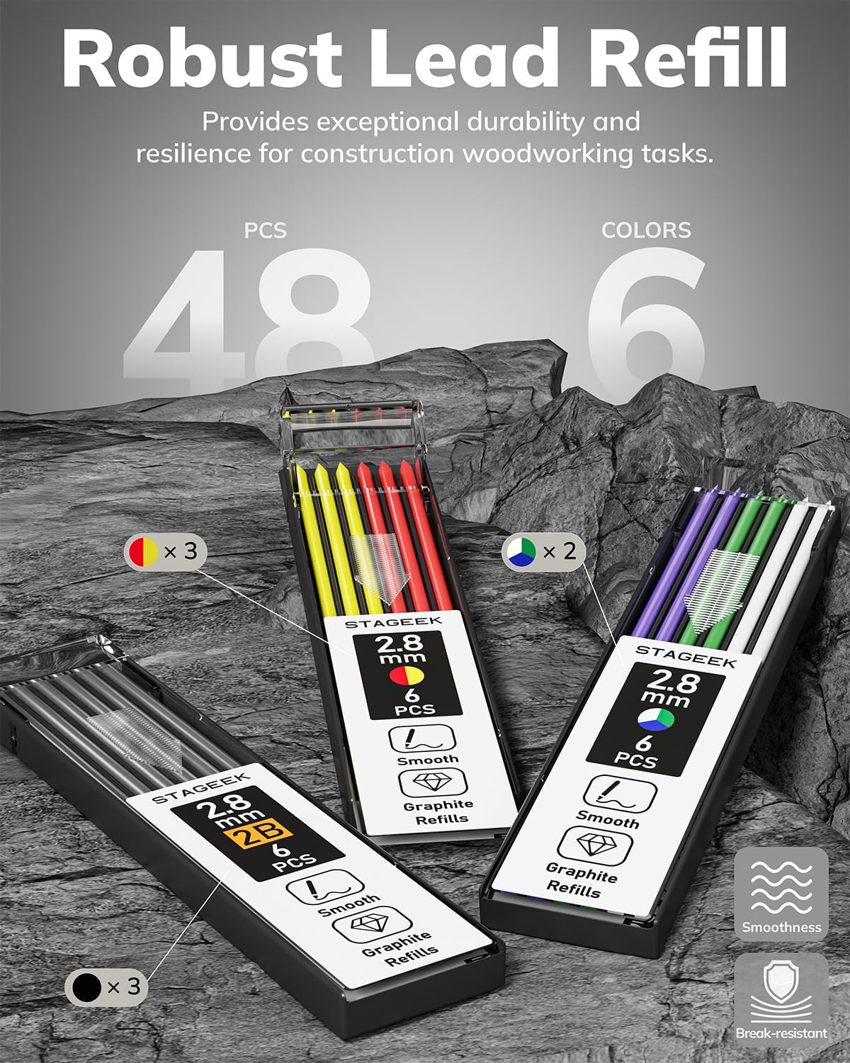 4PCS Carpenter Pencils with Sharpener, Heavy Duty Woodworking Pencils, Mechanical Carpenter Pencil with 52 Refills, Deep Hole Long Nib Marker Pens for Architect Construction Marking with Case