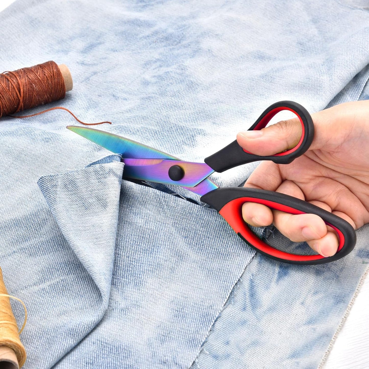 Craft Scissors Set of 3 Pack, All Purpose Sharp Titanium Blades Shears, Comfort Grip Handle, Multipurpose Fabric Scissors Tool Great for Adults, Office, Sewing, School and Home Supplies, Red&Black