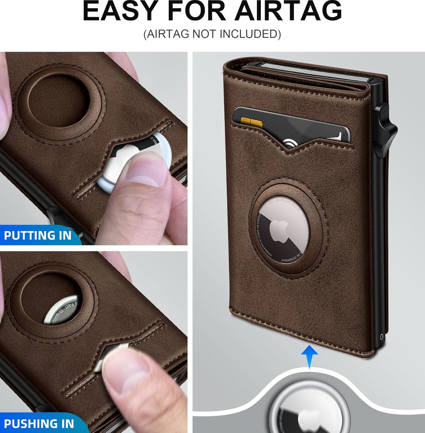 Airtag Wallet for Men,with Cash Pocket 2 ID Window 9-12 Cards,Metal Case Smart Slim Pop Up Credit Card Holder Flip with Magnetic Closure RFID Blocking Trifold wallet with Gift Box