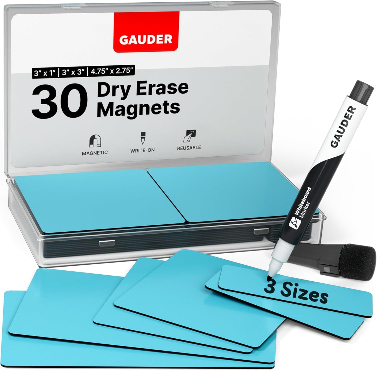 GAUDER Magnetic Dry Erase Labels | Magnetic Labels to Write on | Dry Erase Magnets for Classroom, Whiteboard & Blackboard (Different Sizes)