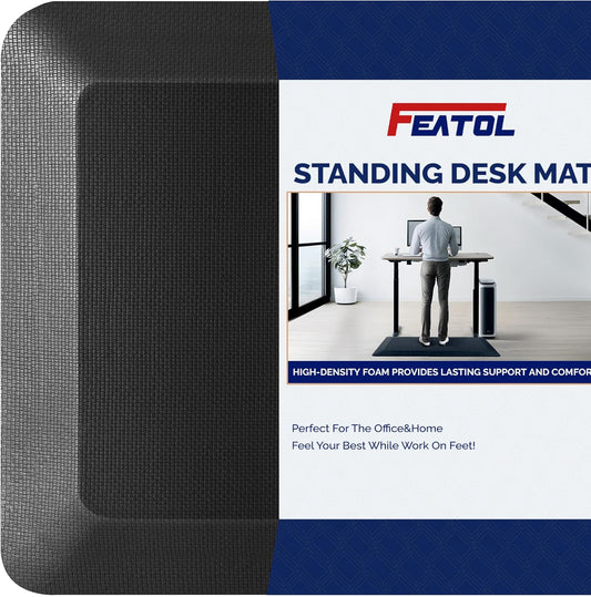 FEATOL Extra Thick Anti Fatigue Mat Floor Mat (20" x 48", Black), Standing Office Desk Mat Memory Foam Cushioned Anti Fatigue Ergonomic Kitchen Mats Comfort Standing Pad NOT PVC 9/10 Inch Thick