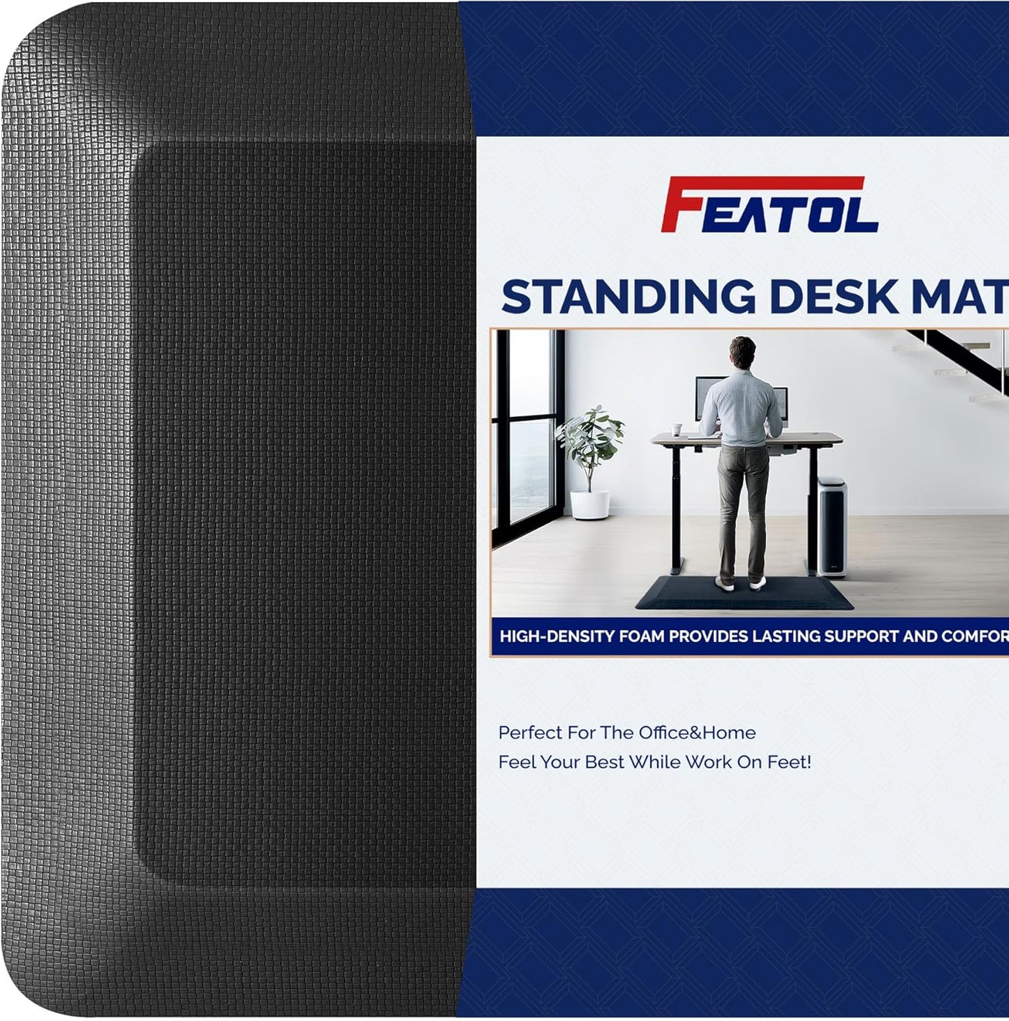 FEATOL 2 Packs Anti Fatigue Mats Thick Cushioned Standing Desk Mat Office, Ergonomic Kitchen Mats Set of 2, Memory Foam Comfort Floor Mat Padded Foam Rugs, Stain Resistant, Non-Slip (20" x 32", Black)