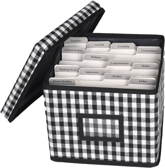 Greeting Card Organizer and Storage Box with 15 Adjustable Dividers, Stores 140+ Cards, Suitable for Storing Greeting Cards, Envelopes, Stickers, Photos, Notecards and More