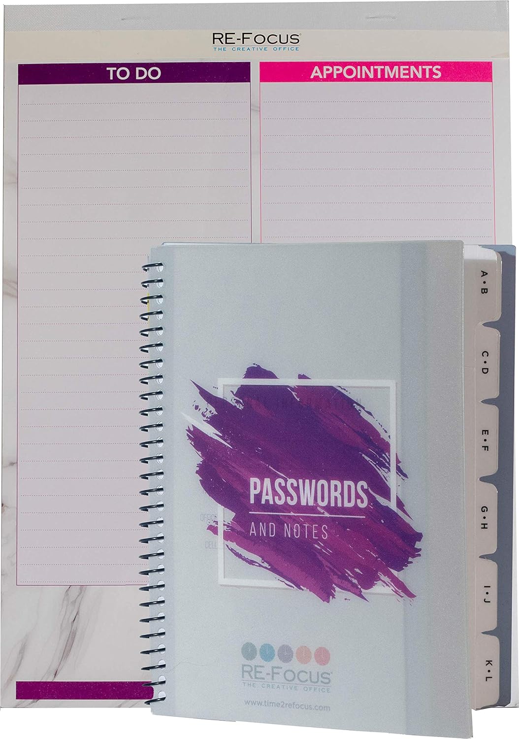 RE-FOCUS, Password Book Keeper, Small, Mini, Purple, Alphabetical Tabs, Spiral Bound, Removable Sheets, Journal Organizer, Includes Website, Address, Username, Password