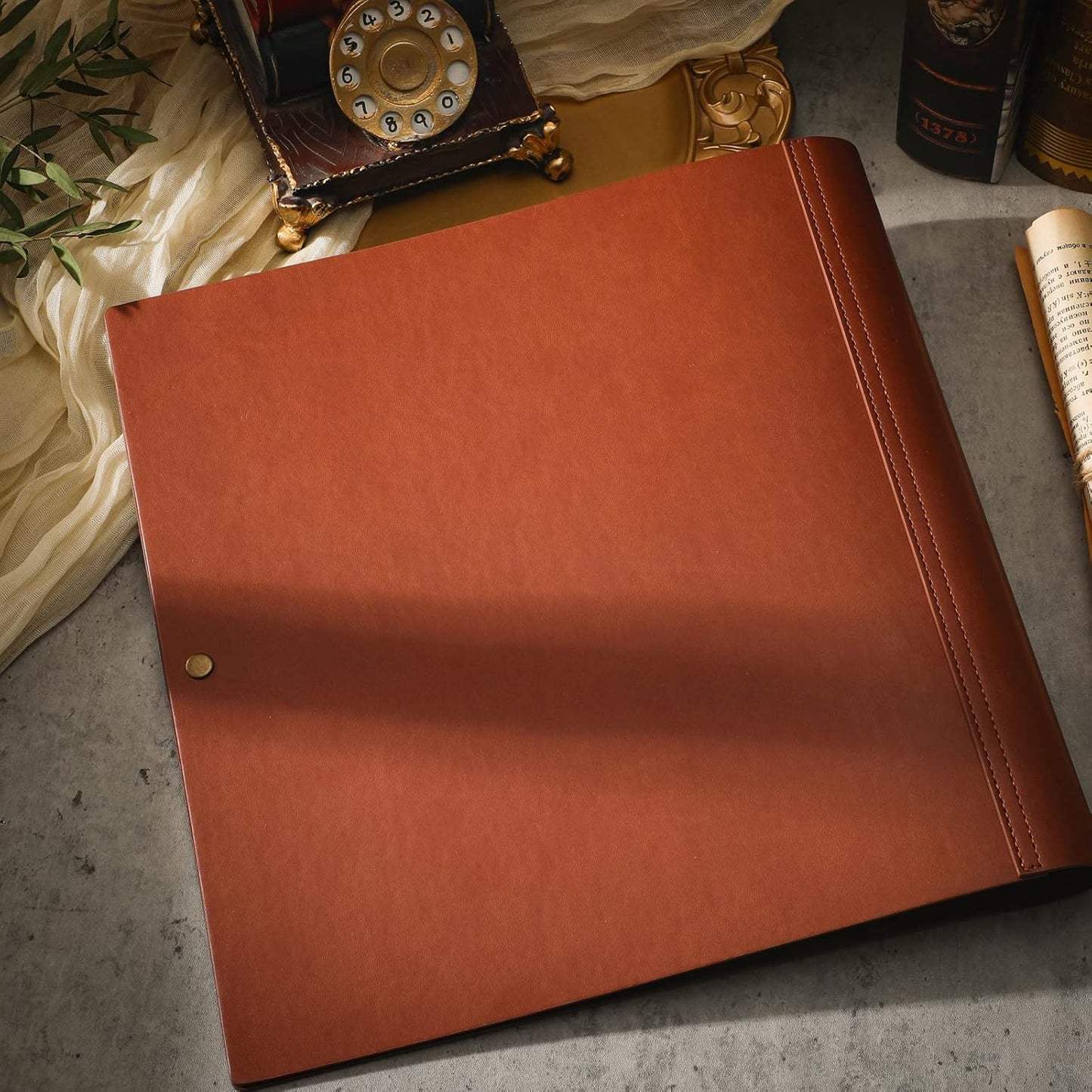 Leather 3 Ring Binder Holds 8.5 x 11 Inch Paper Binder Organizer Vintage Faux Leather Portfolio Folder Planner for Office Home Document Photo Diary Supplies(Chocolate)