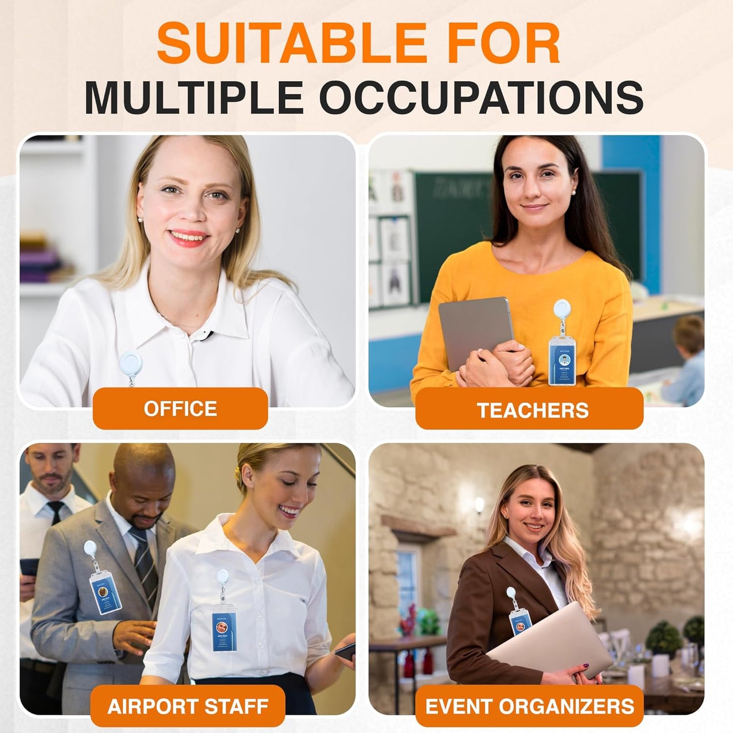 100 Pack Badge Reels Retractable Badge Holder with Clip, Id Clips for Badges, Id Badge Reel, Retractable Id Badge Clip with Clear Vinyl Strap & Alligator Swivel, No Twist Dispenser (White)