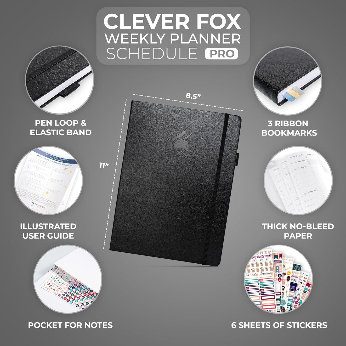 Clever Fox Planner PRO Schedule – Undated Weekly & Monthly Life Planner with Time Slots, Appointment Book & Daily Organizer, A4 (Black)