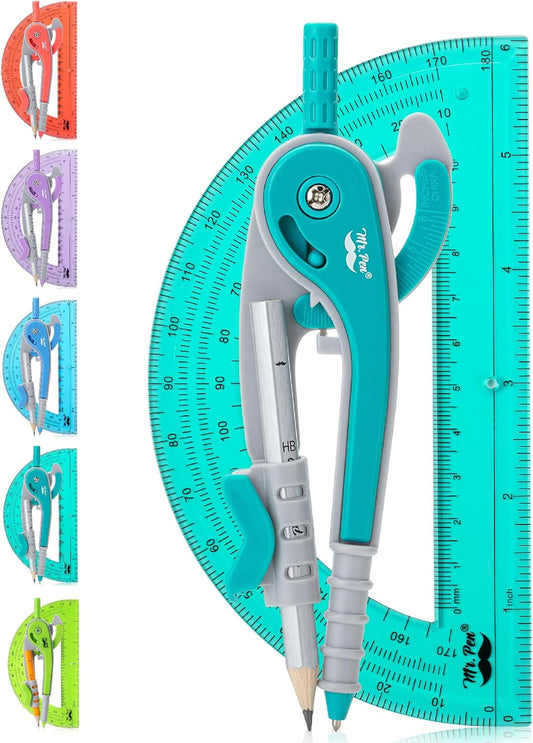 Mr. Pen- Compass and Protractor Set, Green, Compass Geometry Tool, Protractor and Compass Set, Compass Drawing Tool, Drawing Compass, Protractor Set, Geometry Compass, Back to School Supplies