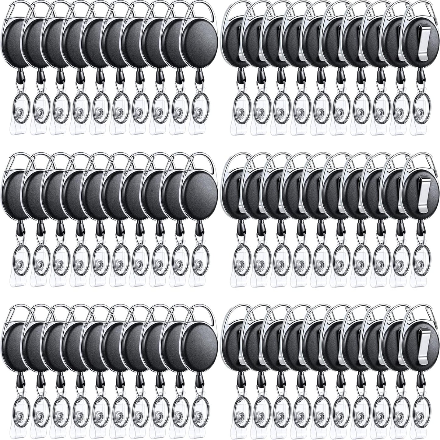 Laumoi 80 Packs Retractable ID Badge Holder Name ID Badge Reel Clips Keychain with Belt Clip and Key Ring for Office Worker Doctor Nurse Employee (Black)