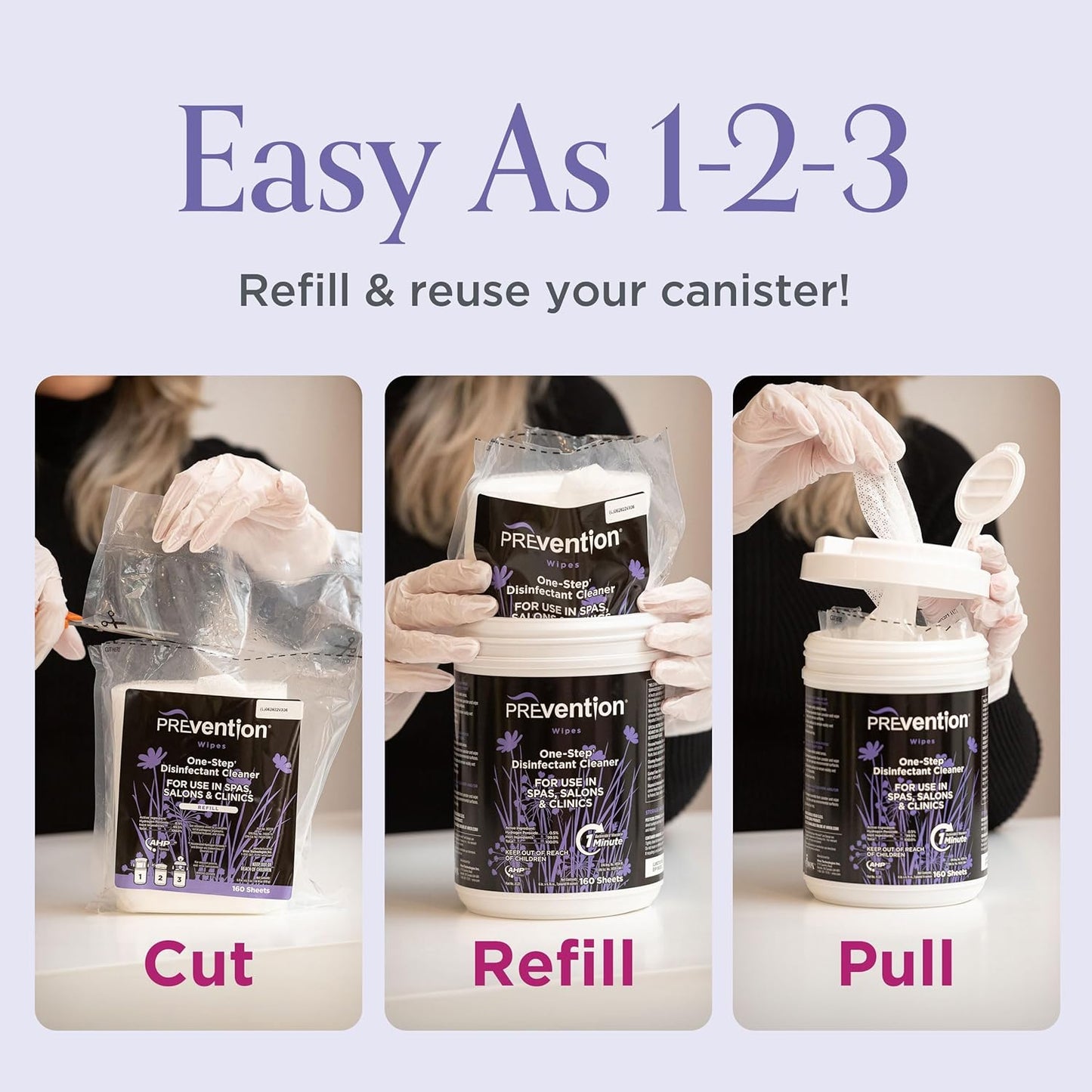 Prevention All Purpose Disinfecting Wipes – Cleaning Wipes Canister, Bulk Cleaner Towelettes for Salons, Spas, Clinics, Studios – Hospital Grade Surface Sanitizing – 160 Count per Refill Bag (6 Pack)