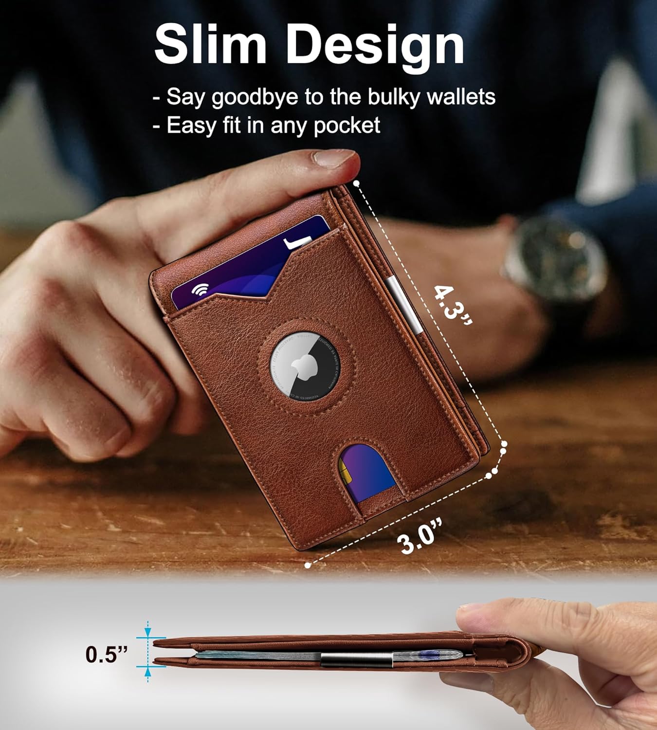 Airtag Wallet for Men,with Money Clip 11 Cards Slim Front Pocket Leather RFID Blocking Wallet with Gift Box