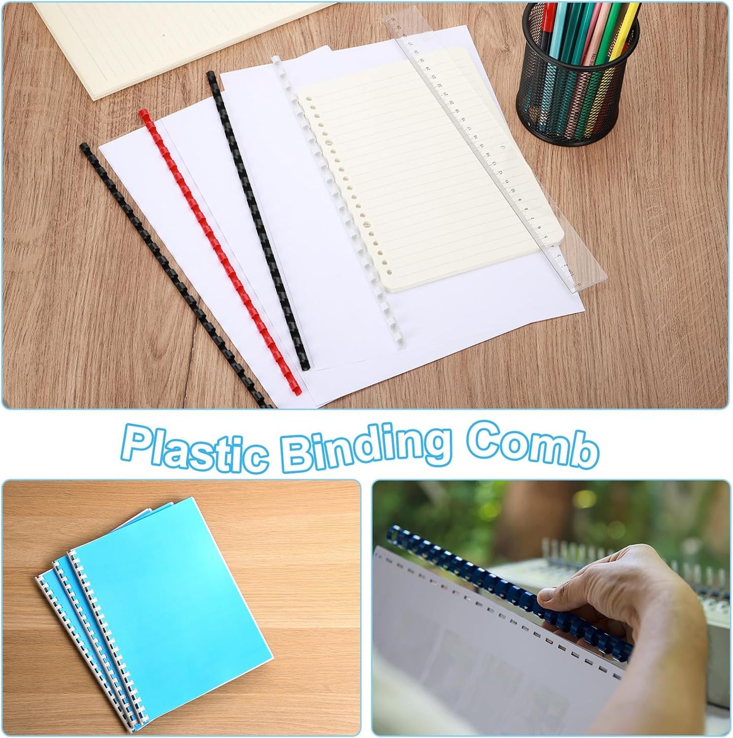 PATIKIL 16mm (5/8") Plastic Binding Combs, 100 Pcs 21 Rings Comb Binding Spines 120 Sheet Capacity Letter Size for Binding Paper Sheets Notebook Calendar Picture Album, Red