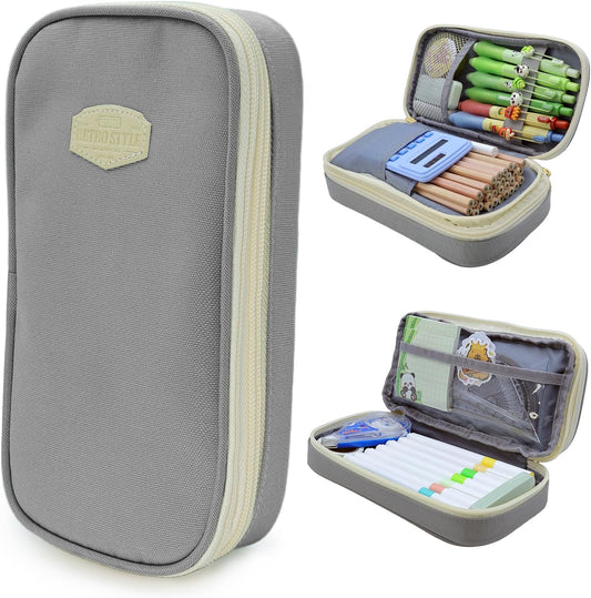 Large Capacity Pencil Case - Durable Zipper Aesthetic Pen Pouch, Big Storage Organizer for School, Office & Travel - Waterproof & Multi-Use (Gray)