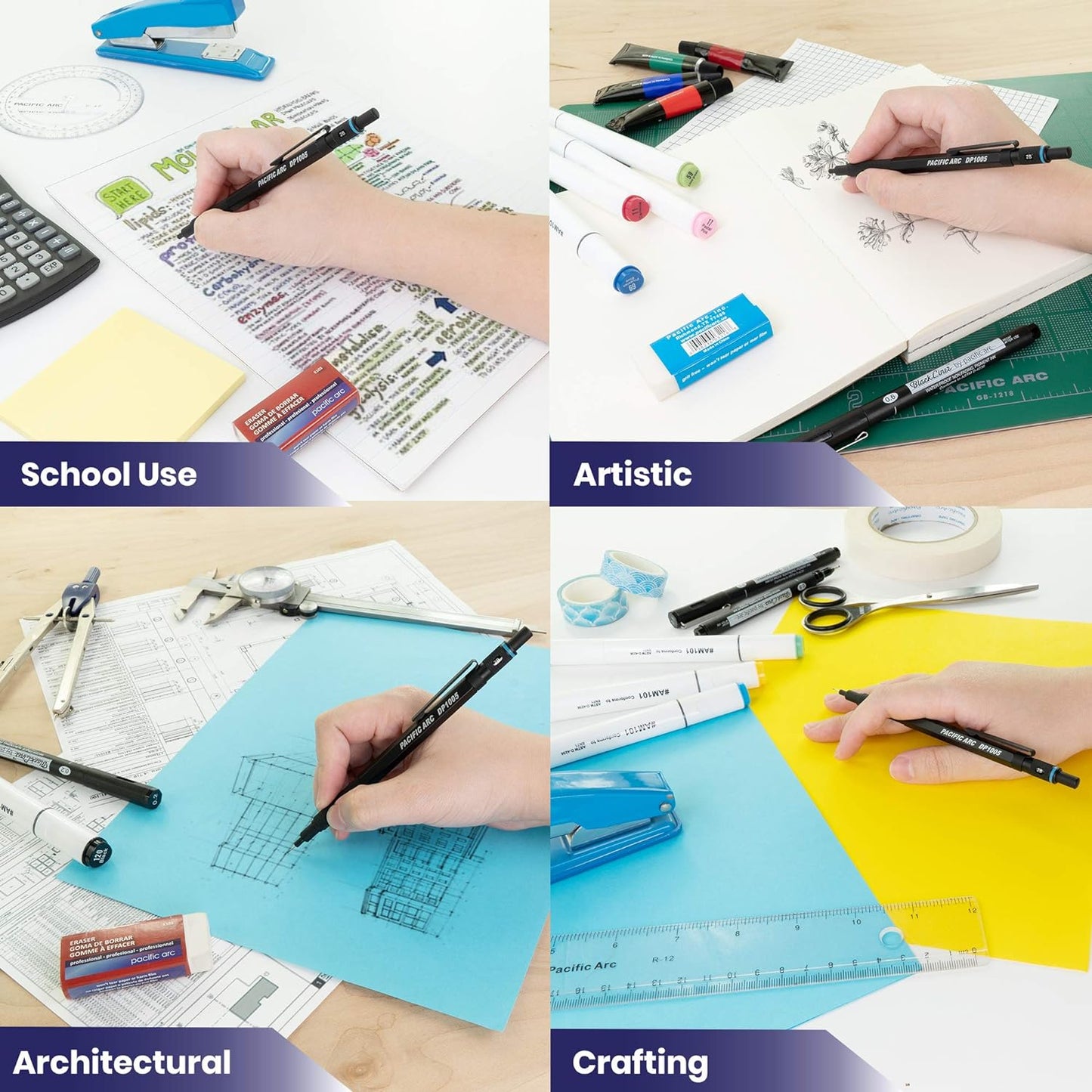 Pacific Arc Chromagraph Metal Mechanical Pencil .5 mm Black Barrel Mechanical Pencil with Built In Lead Pencil Grade Indicator, Lead Pencil Holder for Drafting, Sketching, and Drawing