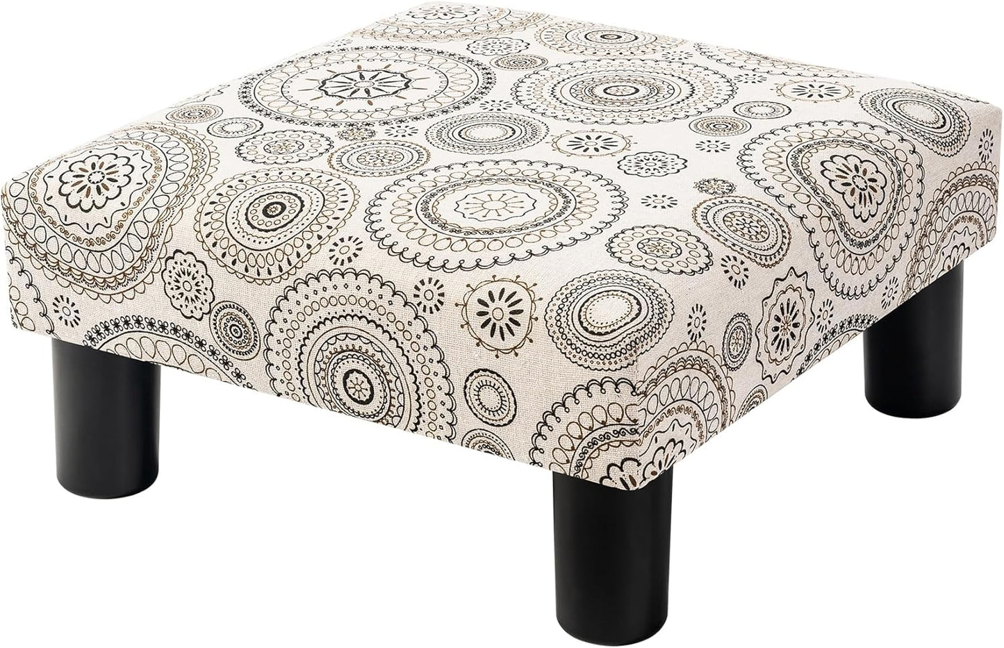 Joveco Small Foot Rest Stool Ottoman, Square Upholstered Fabric Footstool for Couch, Under Desk, Office, Living Room, Mandala Beige