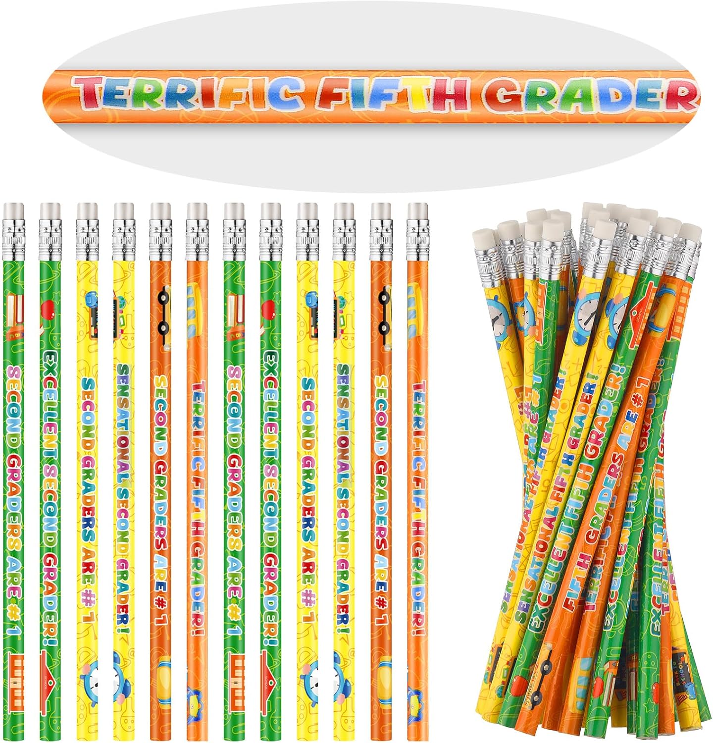 Tenceur 48 Pcs 5th Graders Pencils, 5 Motivational Cute Pencils Bulk with Erasers for Kids Student Teacher Classroom Reward Back to School Supplies