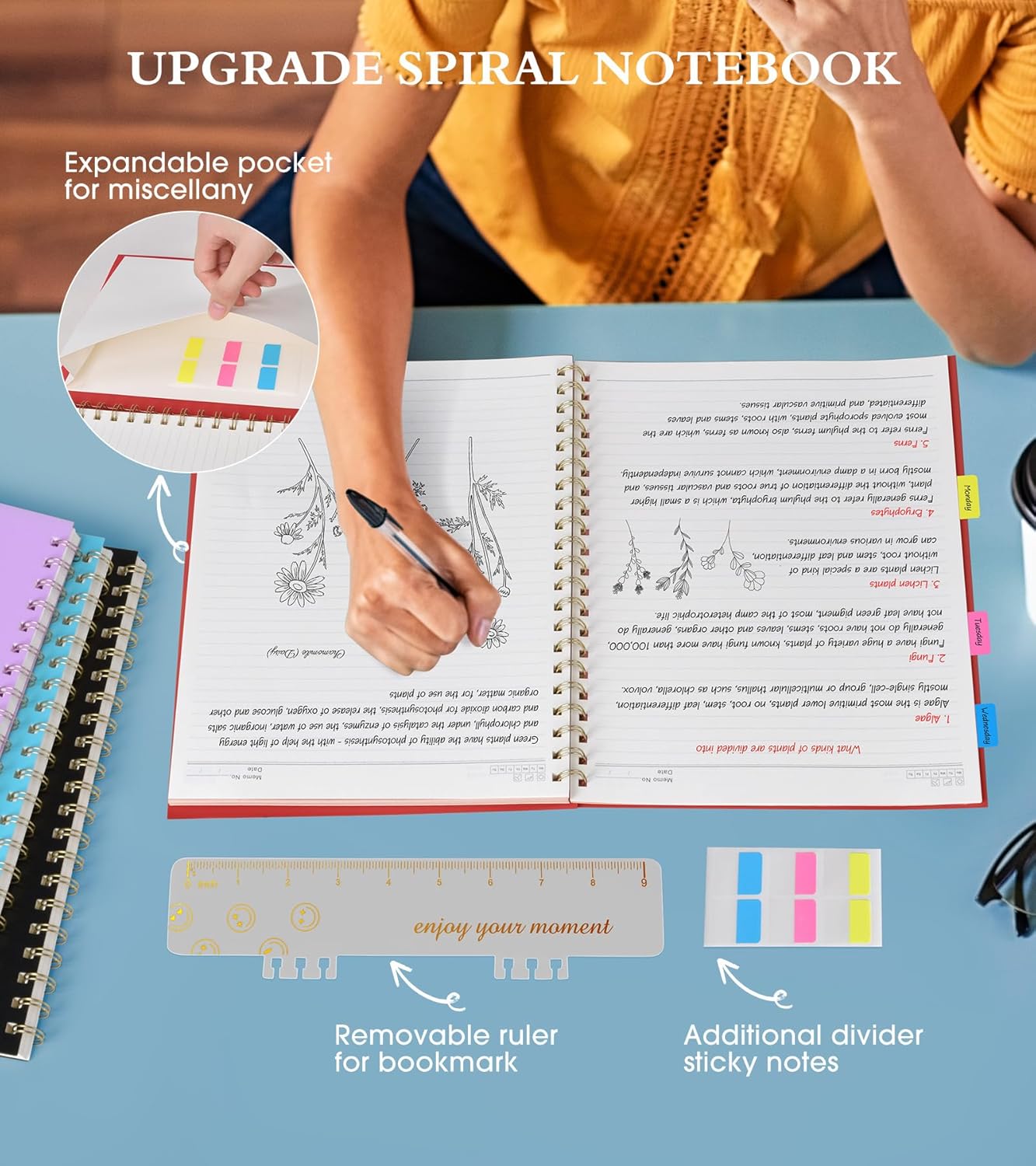 Spiral Notebook Journal 8.5” x 11”, A4 Large Notebooks for Women Men, College Ruled Lined Journal, 100 GSM Paper, Hardcover Spiral Bound Journals for Work School Writing Note Taking Business, Red