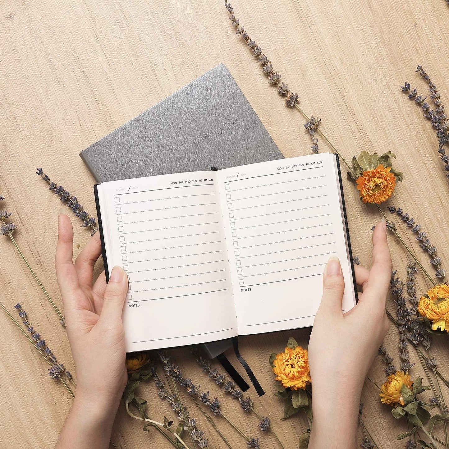 Daily to Do Checklist Notebook, Task Management, Organizer Planner, Hardcover, Ribbon Bookmark, 4.1 x 5.8”, A6 size, 110 Sheets (Grey)