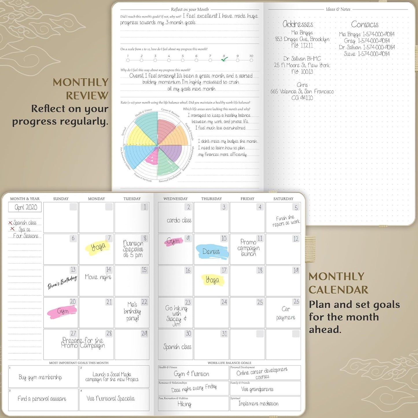 Legend Planner Hourly Schedule Edition – Deluxe Weekly & Daily Organizer with Time Slots. Time Management Appointment Book Journal for Work & Personal Life, Undated, A5 Hardcover – Seashell, Gold Foil