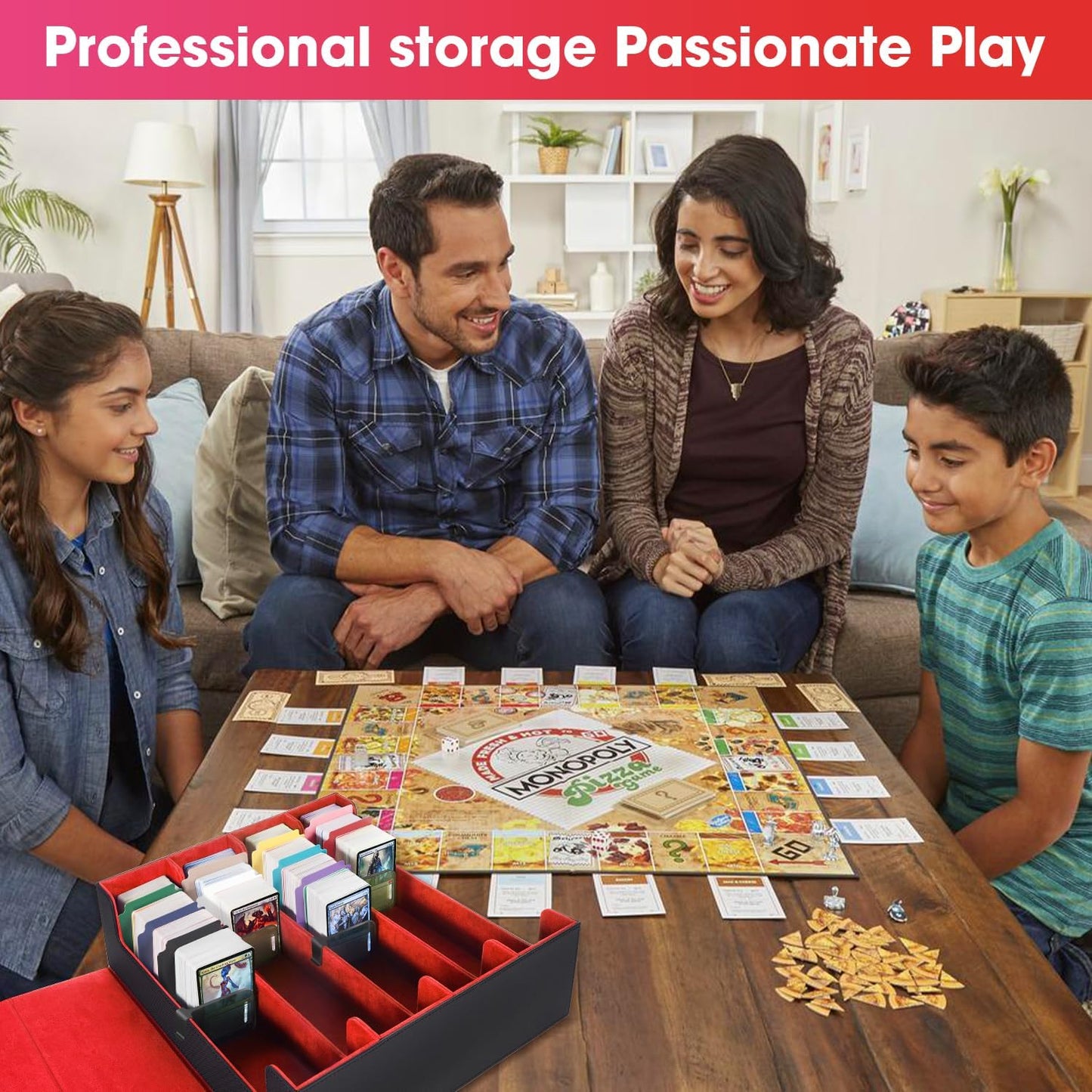 Card Organizer Box, 3000+Trading Card Storage Box, PU Leather Card Organizer Box With 24 Dividers, Magnetic Closure, 4 Supporters, Card Holder Box For Game Sports Card,Red