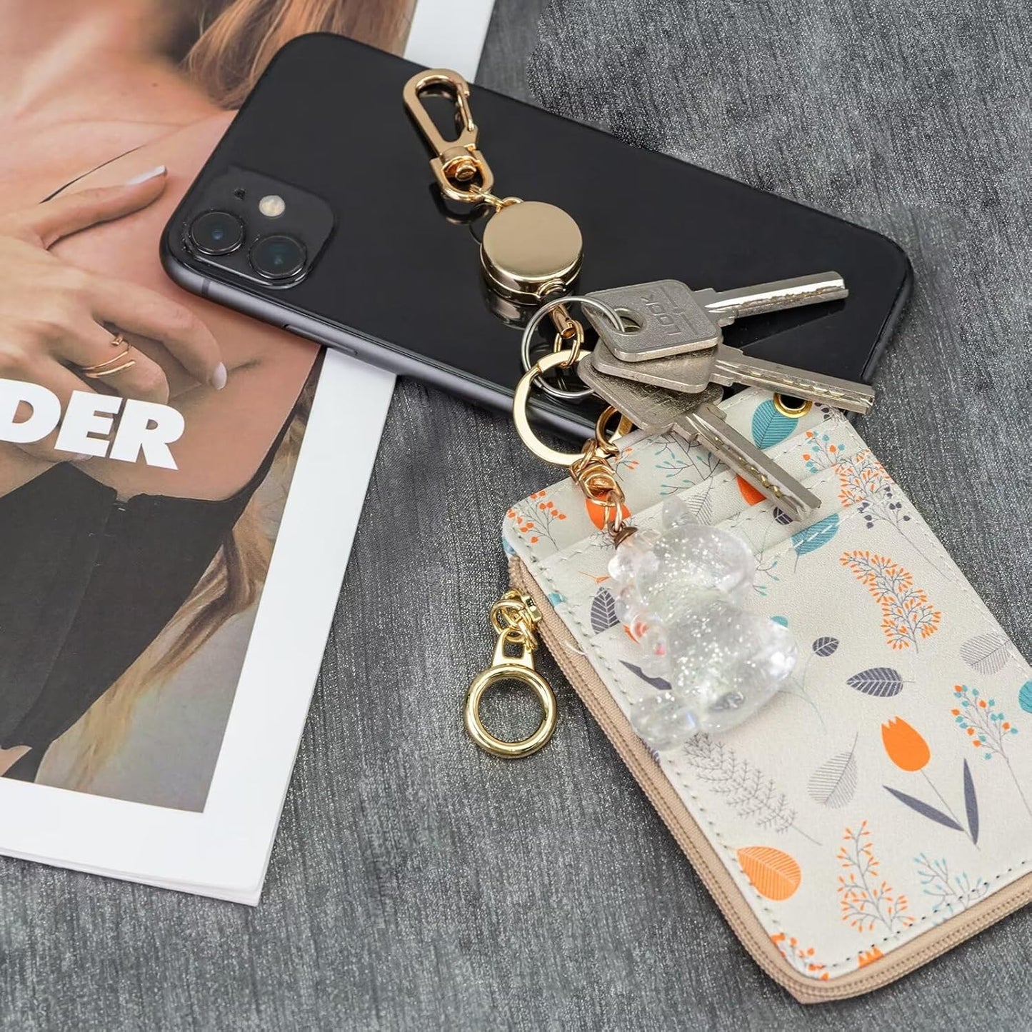 bolimoss Retractable Badge Holder ID Carabiner Badge Reels Cute Metal Retractable Key Ring for Name Card Keychains Women Men,3 Packs (Rose Gold,Gold,Black)