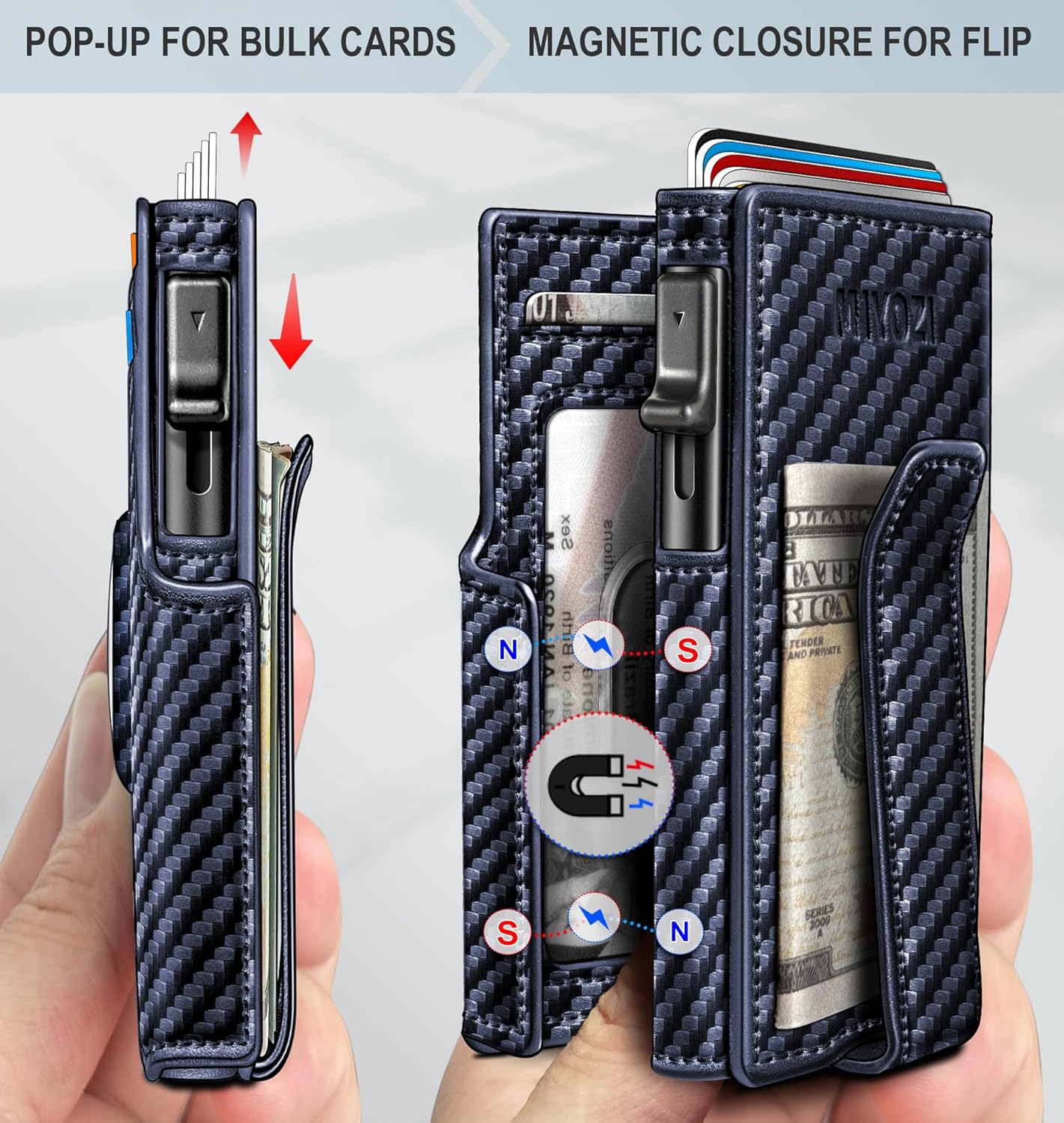 Airtag Wallet for Men,with Money Clip 10 Cards Metal Case Smart Slim Pop Up Credit Card Holder Flip with Magnetic Closure RFID Blocking wallet with Gift Box