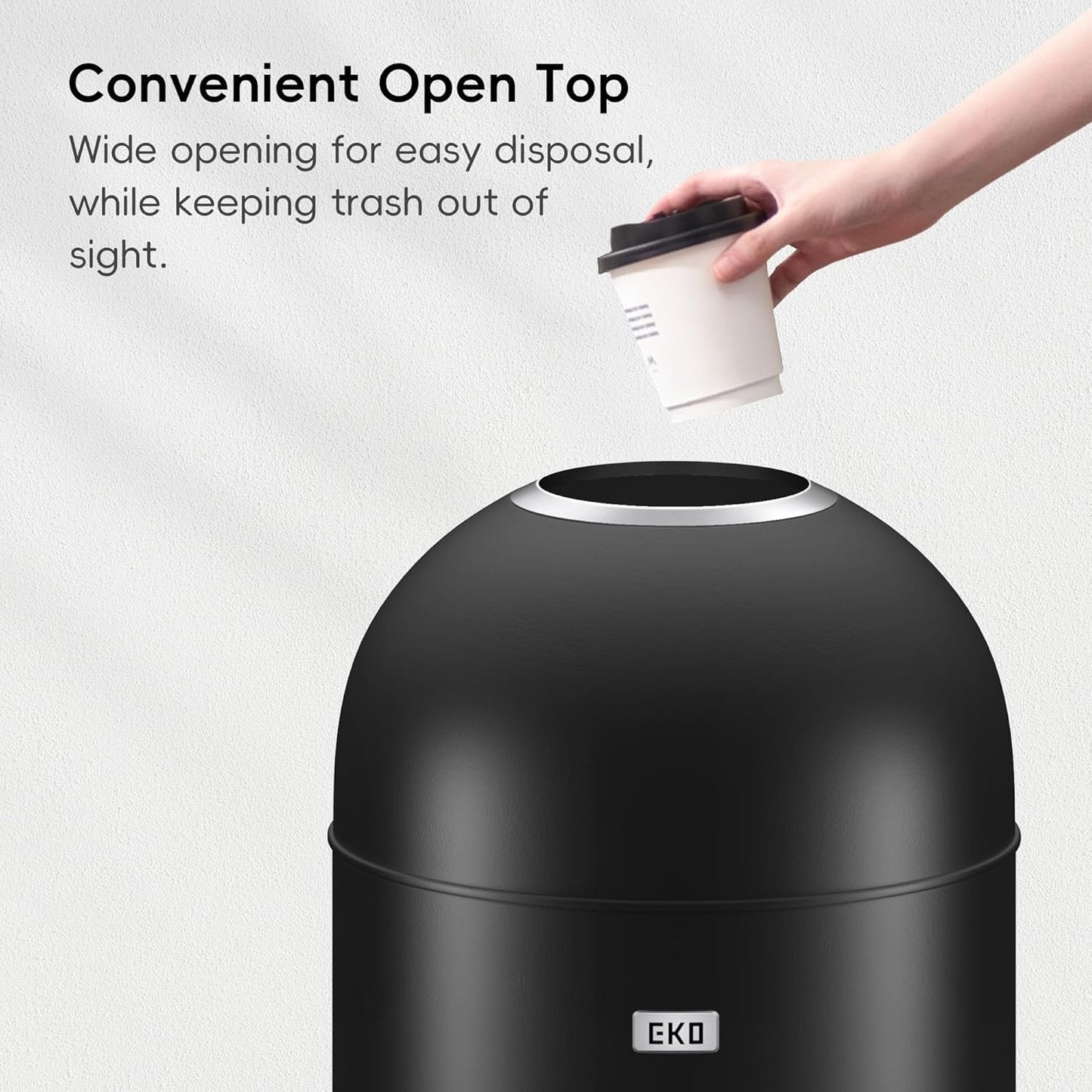 EKO Eternal 56L/15 Gallon Large Capacity Tall Commercial Trash Can, Round Open Top Waste Bin for Indoor and Outdoor, Black Steel Heavy-Duty, Durable Metal Garbage Bin for Home, Office, Restaurant