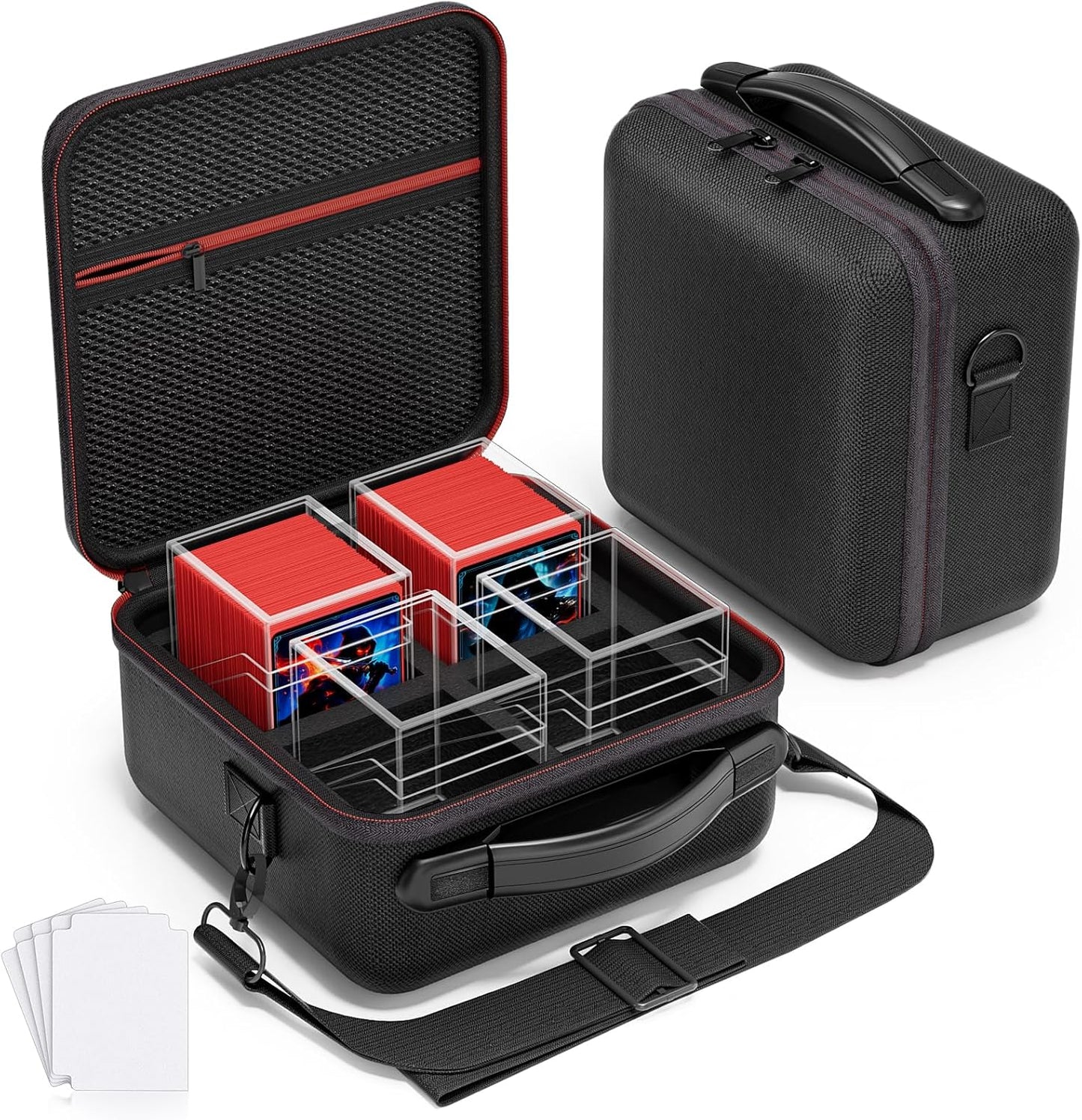 Card Deck Box with Portable Case, 4 Pack Clear Commander Deck Box with 4 Dividers, Holds 400+ Double Sleeved Cards, Fit for MTG, YuGiOh, TCG