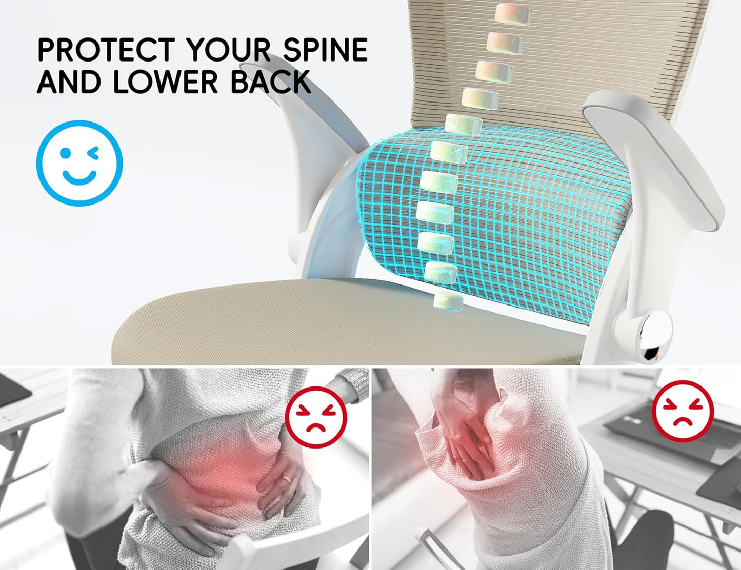 TRALT Office Chair - Ergonomic Office Chair with Back Support, Home Office Desk Chairs, Comfy Desk Chair, Computer Chair, 330lbs Wide Seat Big and Tall Office Chairs for Office Workers (Beige)