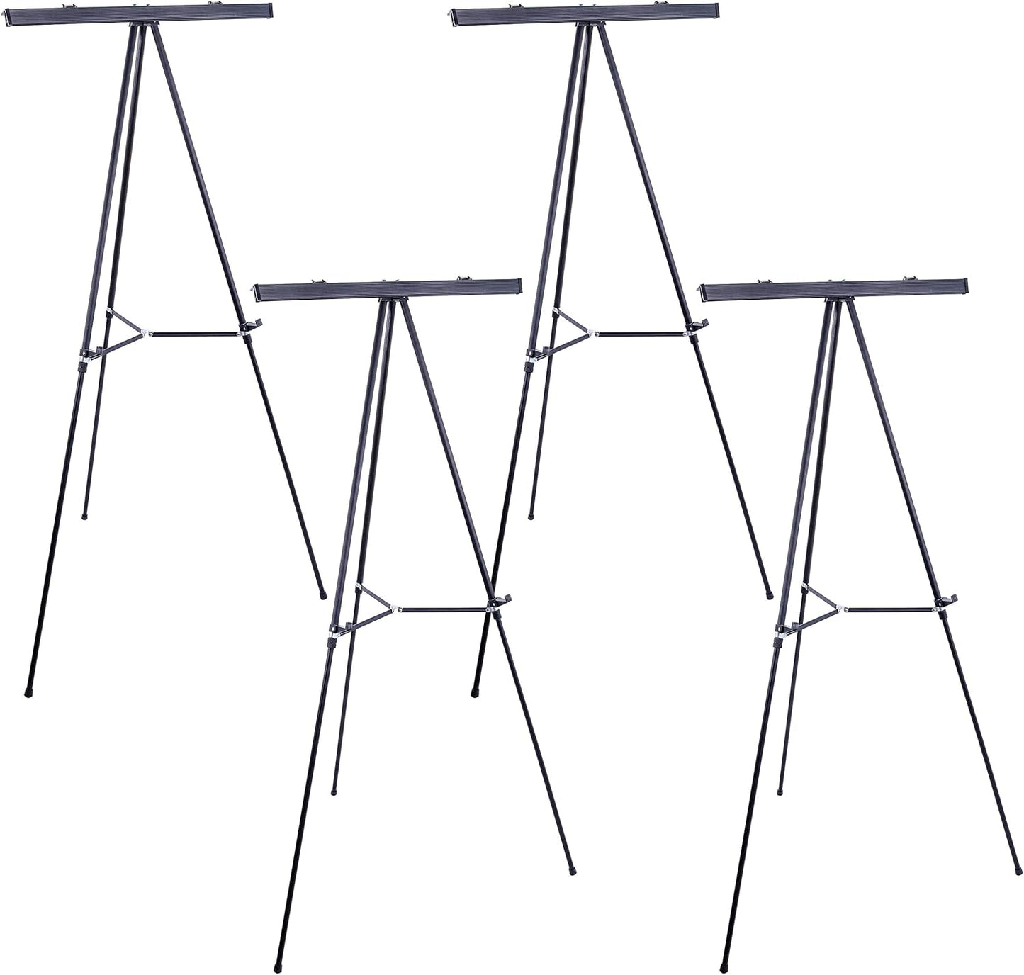 U.S. Art Supply 66" High Boardroom Black Aluminum Flip Chart Easel & Presentation Stand (4 Pack) - Adjustable Floor/Tabletop, Portable Tripod, Holds 25 lbs., for Chart Paper, Poster Boards, & Pads