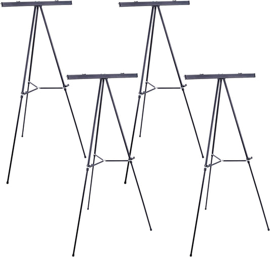 U.S. Art Supply 66" High Boardroom Black Aluminum Flip Chart Easel & Presentation Stand (4 Pack) - Adjustable Floor/Tabletop, Portable Tripod, Holds 25 lbs., for Chart Paper, Poster Boards, & Pads