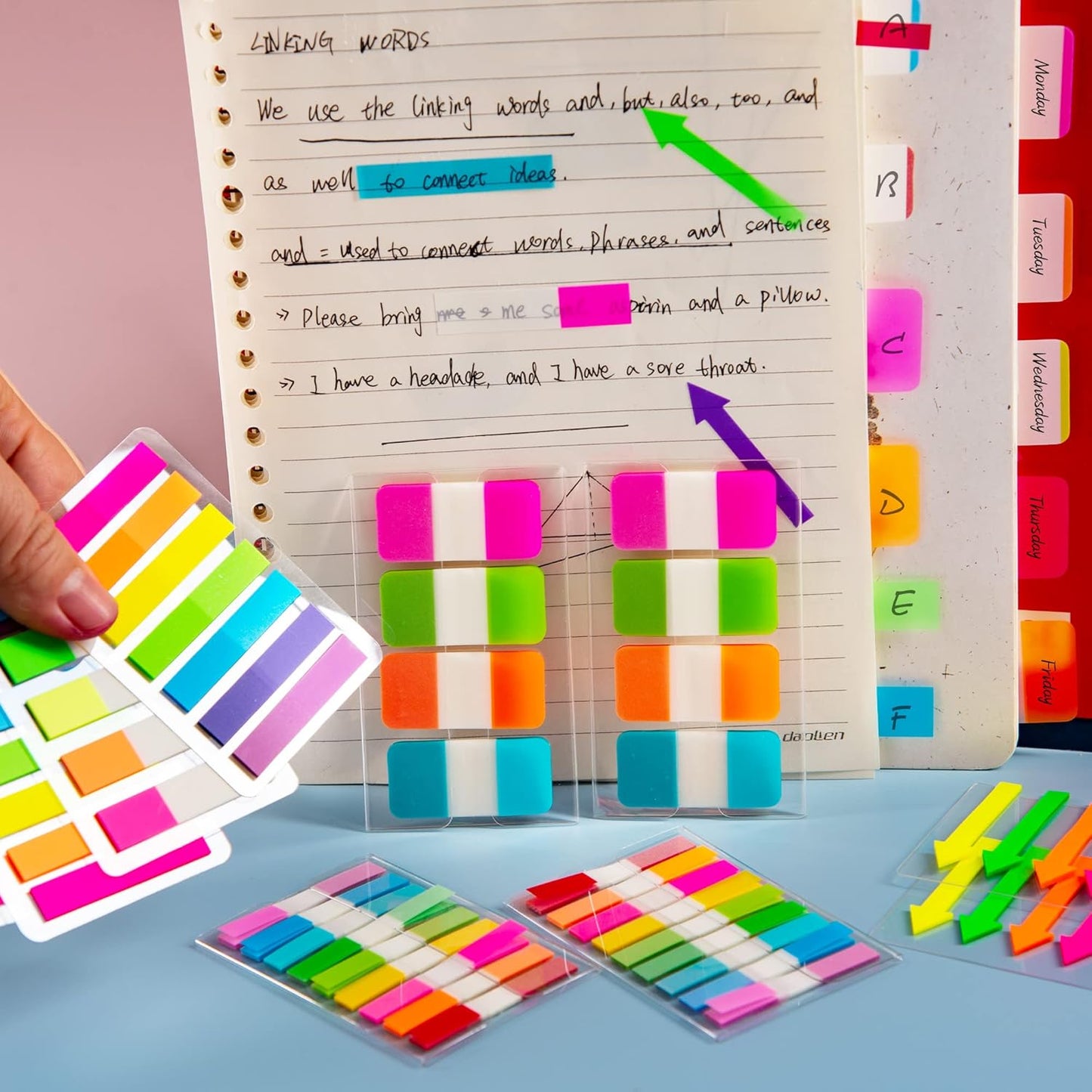 Golcellia Sticky Book Index Tabs, Page Tabs Markers, Sticky Notes Tabs 1272 Pieces(5 Styles, 31 Colors) Annotation Tabs, Book Annotation Supplies Study Pack
