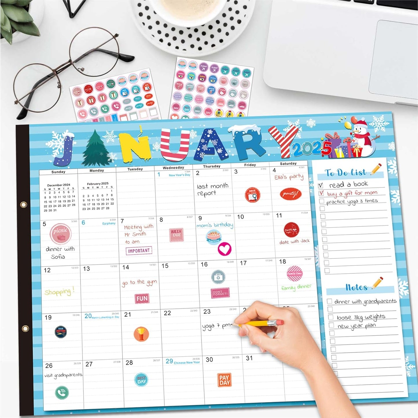 Lateefah Desk Calendar 2025, Large 22'' x 17'' Desk Calendar 2025-2026, 18 Month Desktop Calendars for Home & Office, Use Jan 2025 to June 2026
