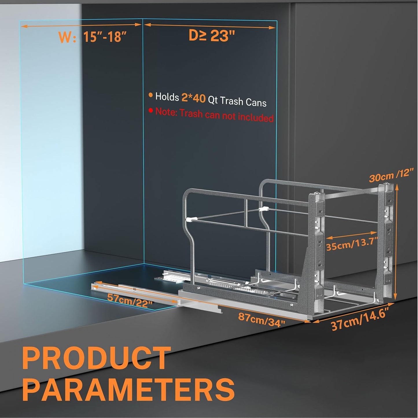 YJHome Pull Out Trash Can Under Cabinet with Soft-Close Slides, Garbage Can Not Included, Cabinet Trash Can Pull Out Kit with Door Mounting Kit, Requires Minimum Cabinets Opening 17" W X 24" D