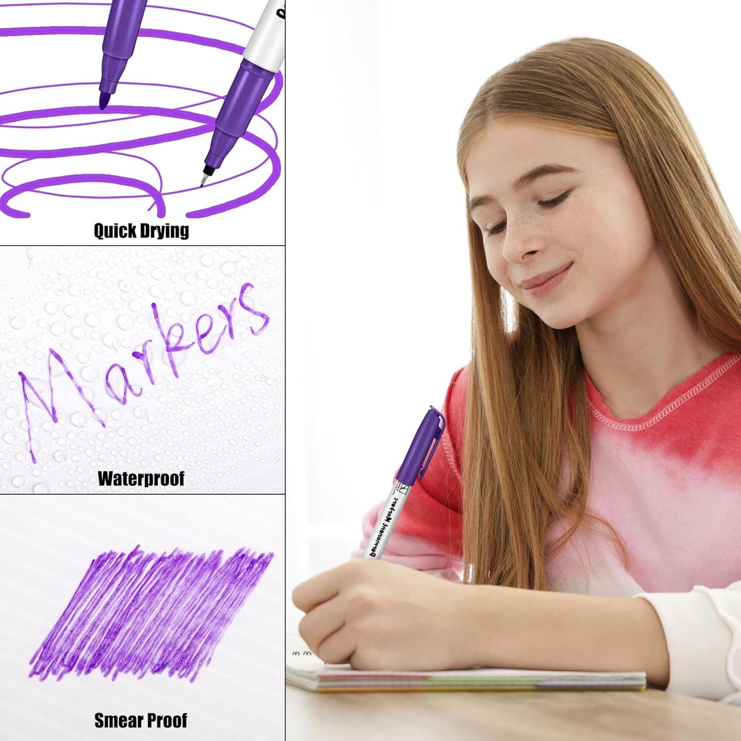 Aodaer 144 Pack Permanent Markers, 3mm and 0.5mm, Colored Fine Point Markers and Highlighter, Waterproof, Quick-drying, Smooth Markers for Home Office School Supplies, Works on Wood, Plastic, Metal