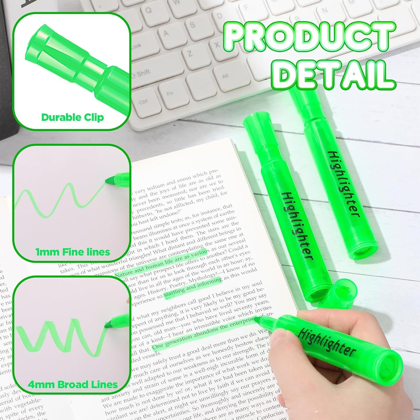 Qilery 30 Pack Highlighters Bulk, Tank Style Chisel Tip Highlighters Markers Quick Drying for Kids and Adult Coloring, Classroom Home Office School Supplies (Green)