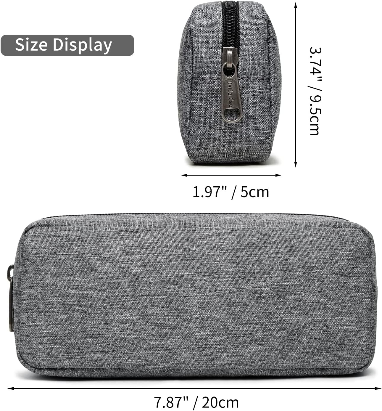Della Gao Small Pencil Case Large Capacity Pencil Pouch Marker Pen Bag Coin Pouch Office Stationery Organizer (Grey)