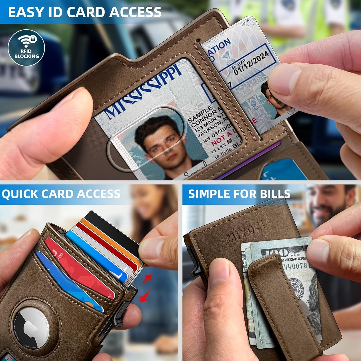 Airtag Wallet for Men,with Money Clip 10 Cards Metal Case Smart Slim Pop Up Credit Card Holder Flip with Magnetic Closure RFID Blocking wallet with Gift Box