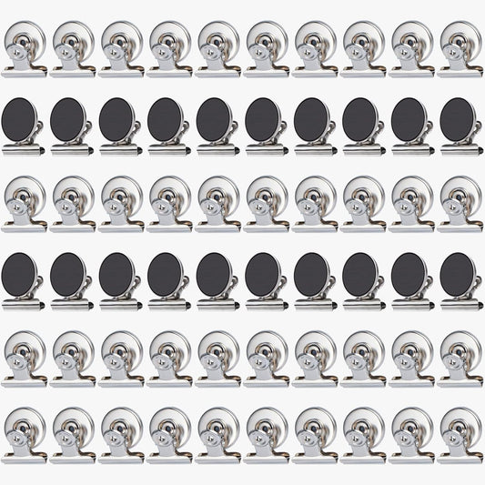 Grtard 60pack Magnetic Clips Heavy Duty, Silver Magnet Clips for Fridge, Refrigerator Magnets, Strong Magnetic Clip,Scratch Free Magnets with Clip for Refrigerator, Whiteboard, Classroom, Locker