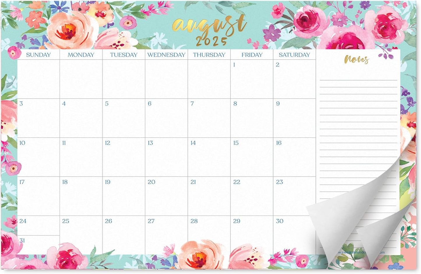 S&O Watercolor Floral Large Desk Calendar from July 2025 to Dec 2026 - Tear-Away Table Calendar 2025-2026 - Desktop Blotter - Academic Desk Planner - Desk Pad Large - 11x17in