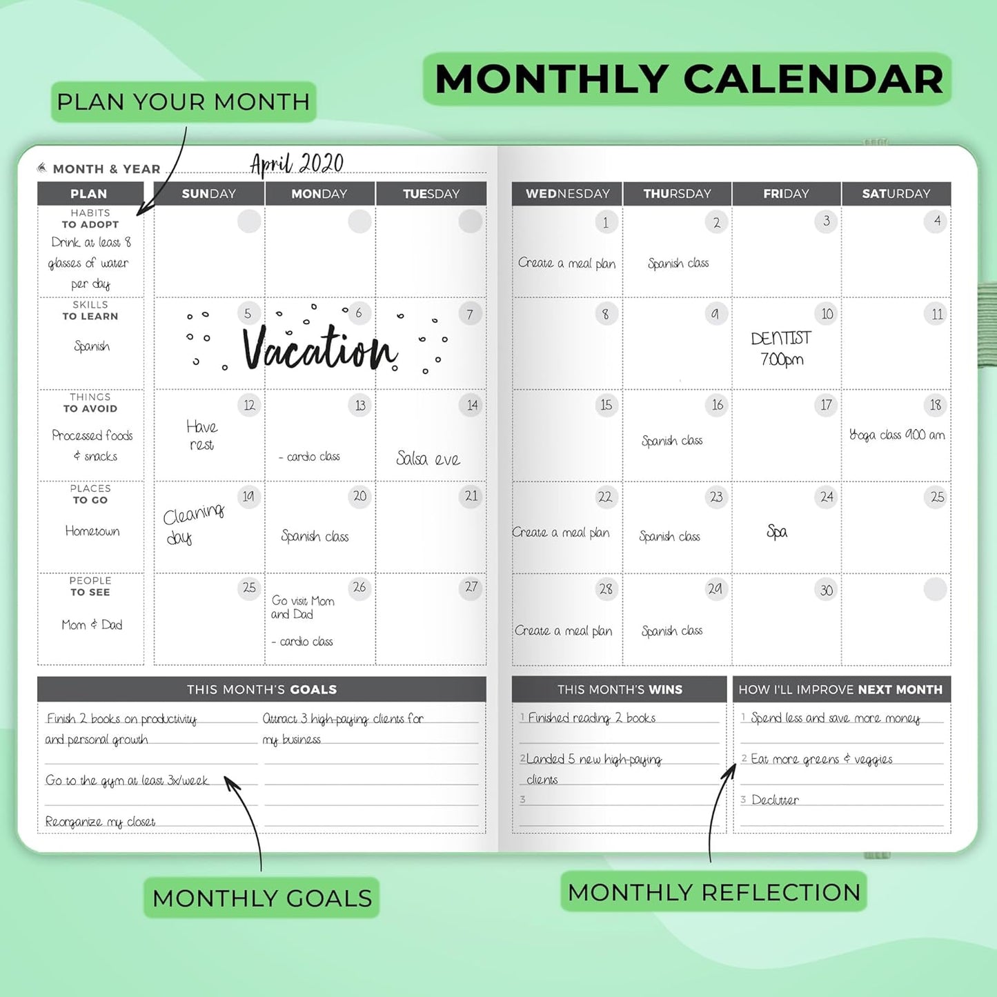 Clever Fox Planner – Undated Weekly & Monthly Planner for Productivity, Time Management & Goals – Organizer Journal – A5 (Mint)