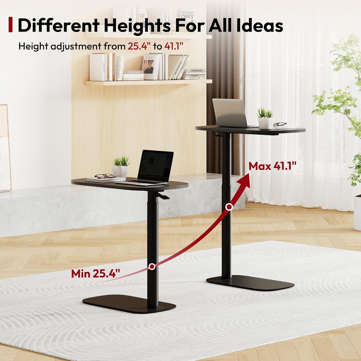 SANODESK Small Standing Desk Pneumatic Height Adjustable Small Sit Stand Desk Laptop Desk Overbed Table Computer Cart for Home Office Computer Workstations(23.6" W x 13.8" D,Black)